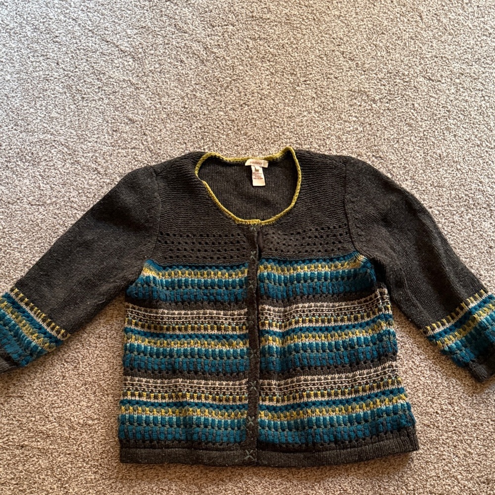 Sundance Dark Gray & Teal Striped Women’s Cardigan Sweater